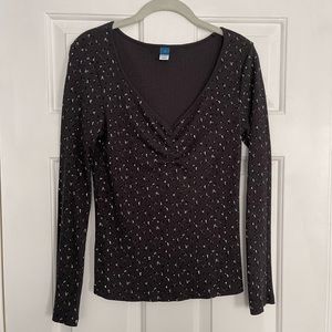 NWOT Old Navy Long Sleeve Floral Ribbed Cinched Front Top